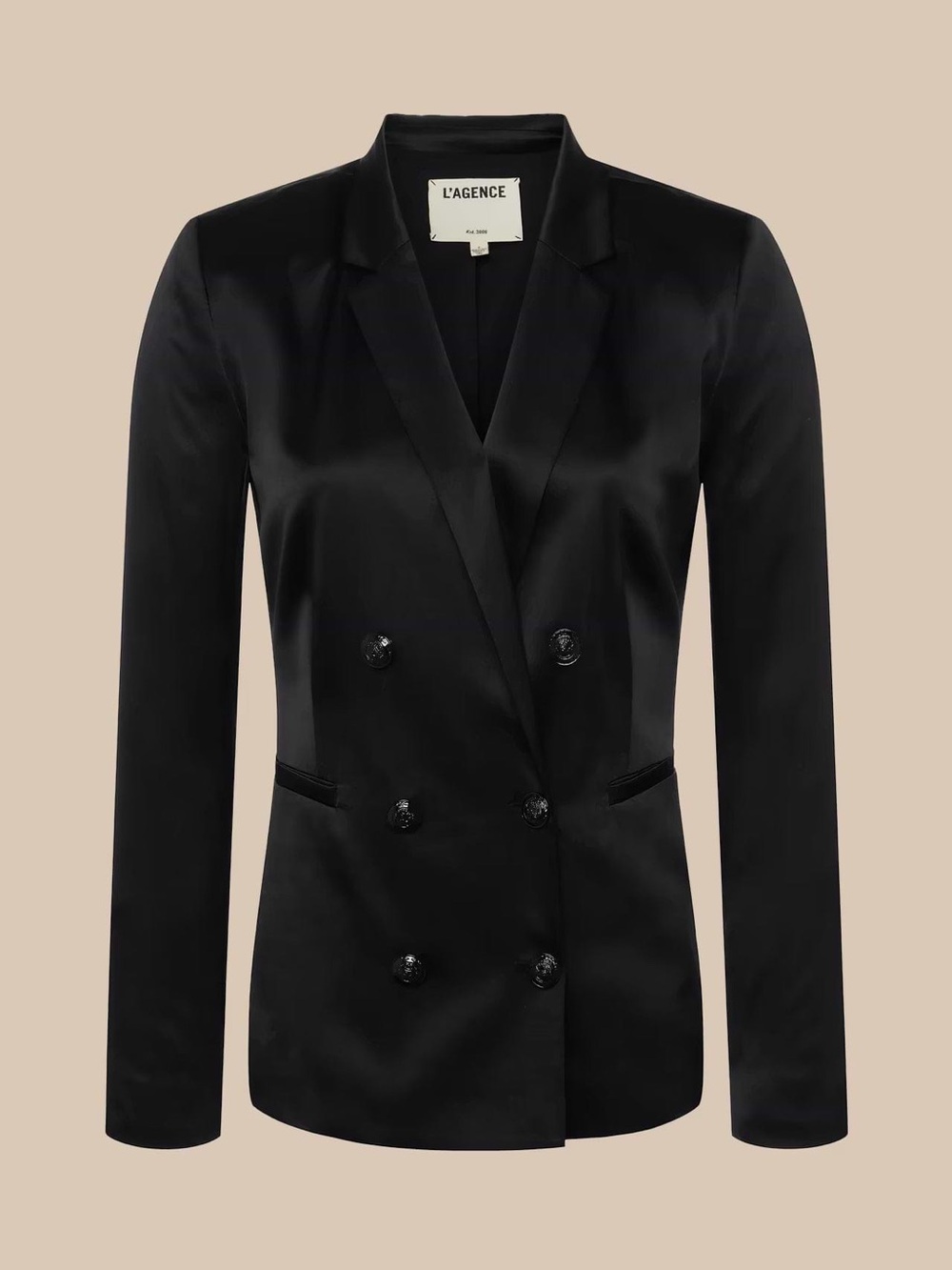 L'AGENCE Black Silk Double-Breasted Blazer
